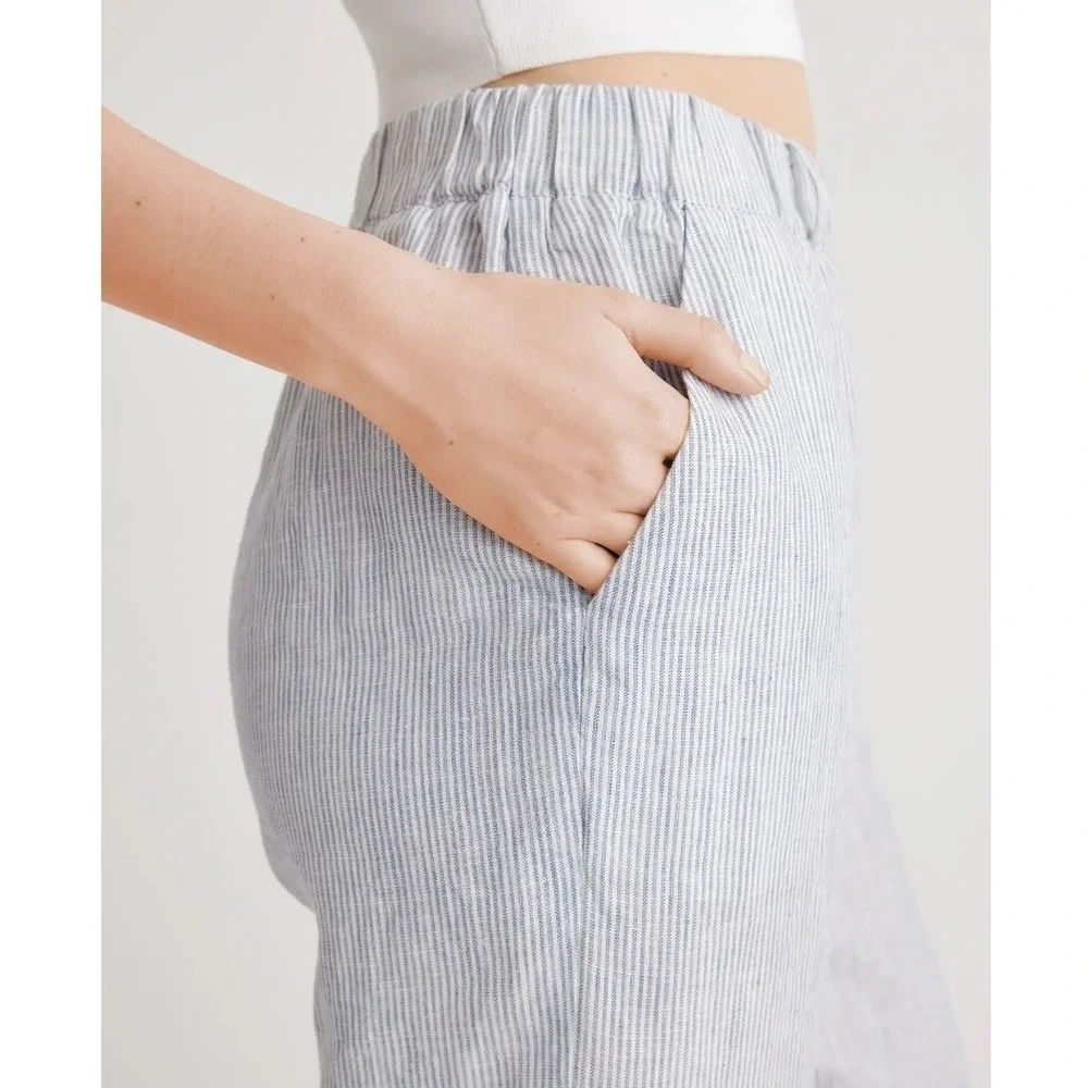 Quince 100% European Linen Pants in Blue Pinstripe Size Large